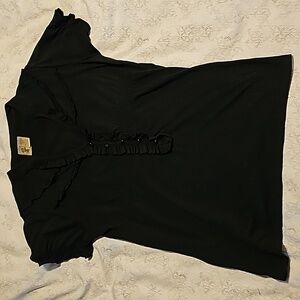 Black Ruffle and Faux Button Detail Cinched Waist Top - L